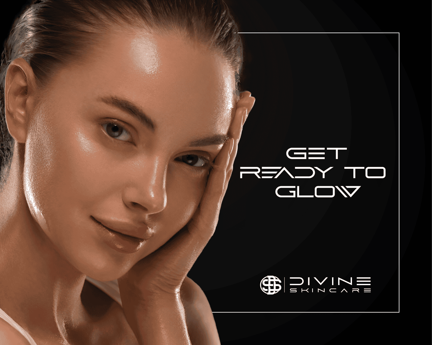 Close-up of a woman with glowing skin, promoting skincare for radiant complexion.
